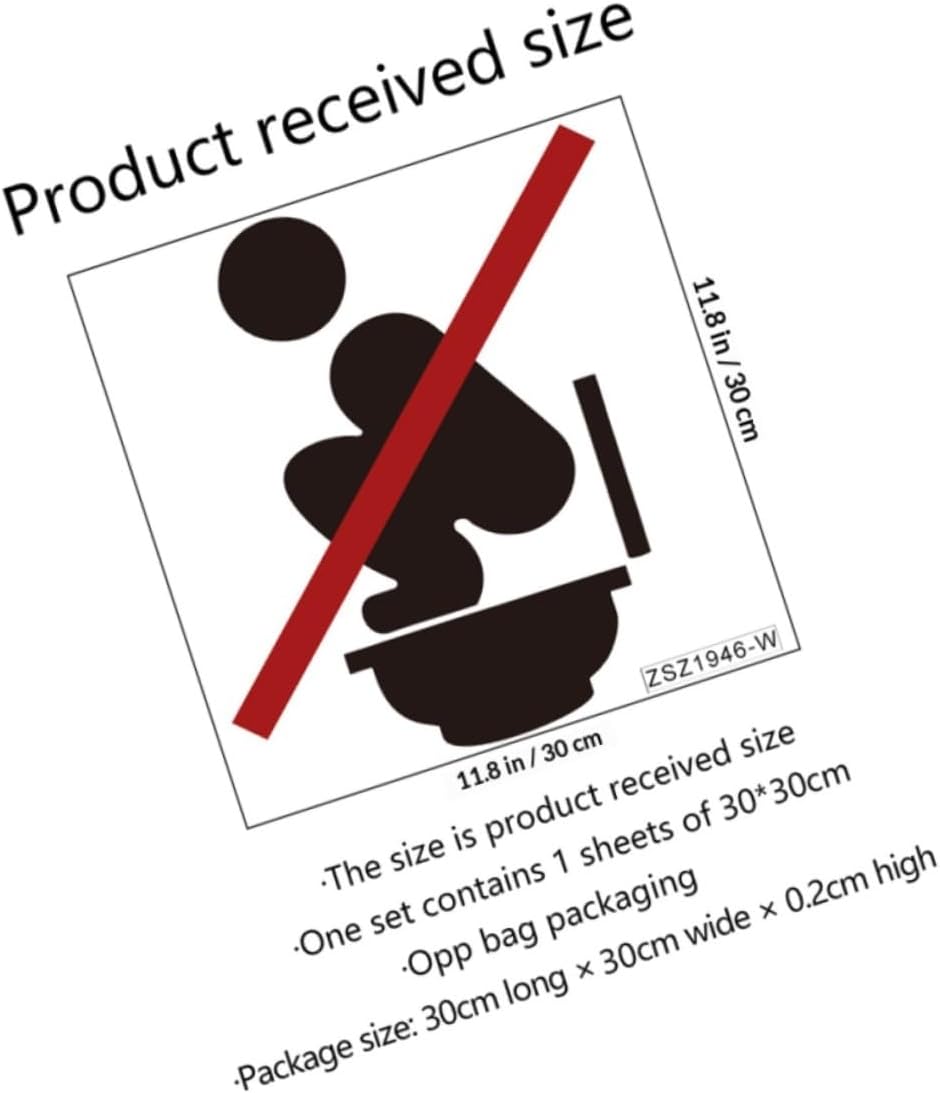 Removable Toilet Seat Sticker 2pcs 30x30cm Adhesive Bathroom Sign Decal Warning Sticker for Toilet Lid Wall Use
