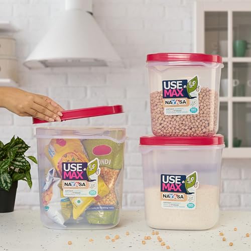Image of Nayasa Use Max Container (5 Ltrs, 7.5 Ltrs, 10 Ltrs) BPA Free Food Grade Airtight Kitchen Storage Stackable Containers- Set Of 3, Pink