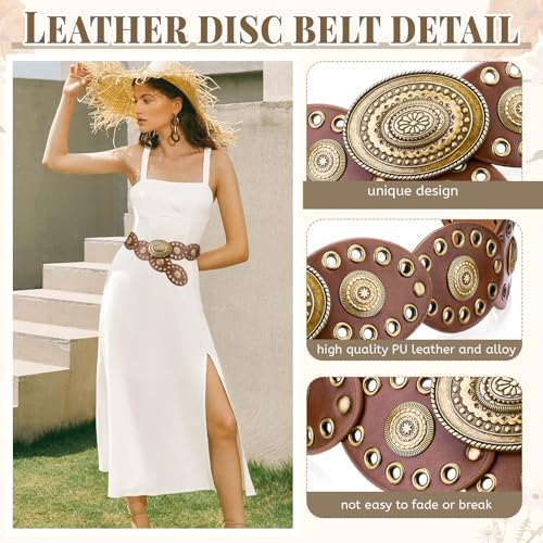 PU Leather Disc Belt, Vintage Waist Belt,Western Style Womens Belts, Brown Belt Women, Fashion Belts for Women3