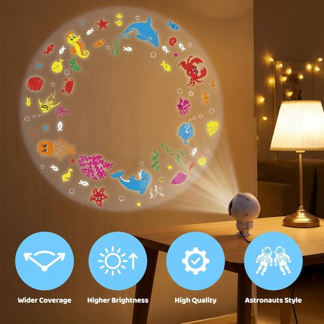 Astronaut Projector, Underwater World Projector, Gifts for Boys and Girls, 16 Automatic Rotation Marine Animal Patterns, Room Decor, Space Toys, for Home, Party, Birthday