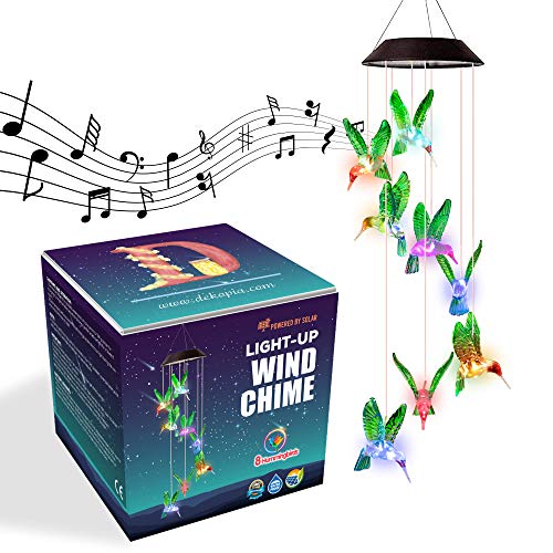Dekopia Solar Wind Chimes 8 Hummingbird Outdoor Decor Color Changing Light Sensor Solar Power eco Friendly Easy to use Waterproof Design Christmas Ornaments Night Party Garden Decor