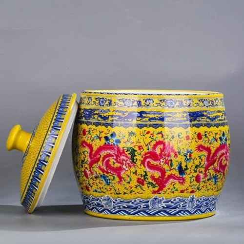 N/A Ceramics Enamel Big Puer Tea Jar Yellow Powder Enamel Vases Flower Receptacle Chinese Crafts Ginger Jars #TOP3