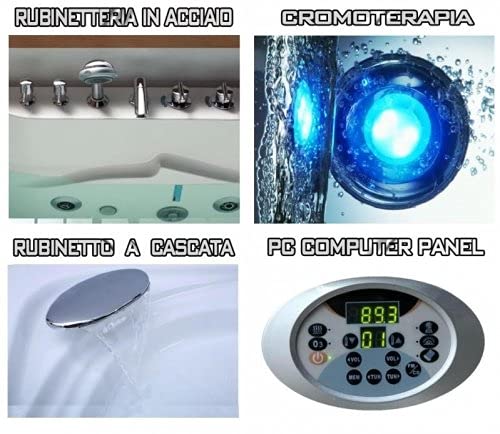 Bagno Italia Vasca da bagno Idromassaggio da cm 180x180 Super accessoriata con Riscaldatore Cromoterapia e 36 getti I11