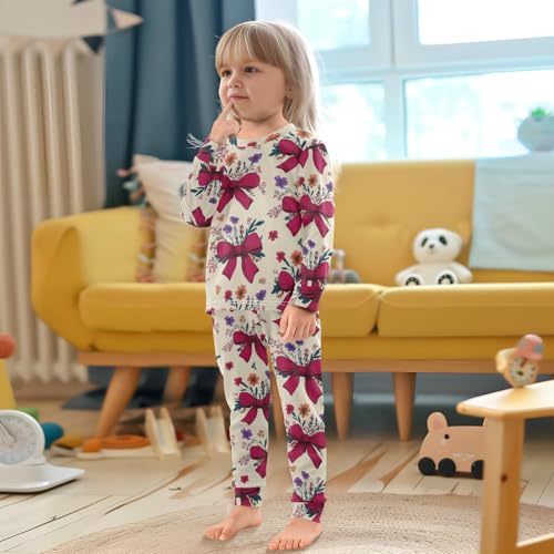 Pajama Sets Long Sleeve Floral Bow Pattern Print Soft Comfy Sleepwear 2 Piece PJS 3-8T 5