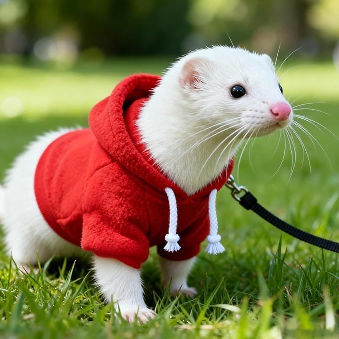 EOMECUIGAO Small Pet Harness Vest and Leash Set Ferret Clothes Hoodies for Ferrets for Outdoor Walking Rabbit Ferret Guinea Pig Bunny Hamster Puppy Kitten (Red) — view 5