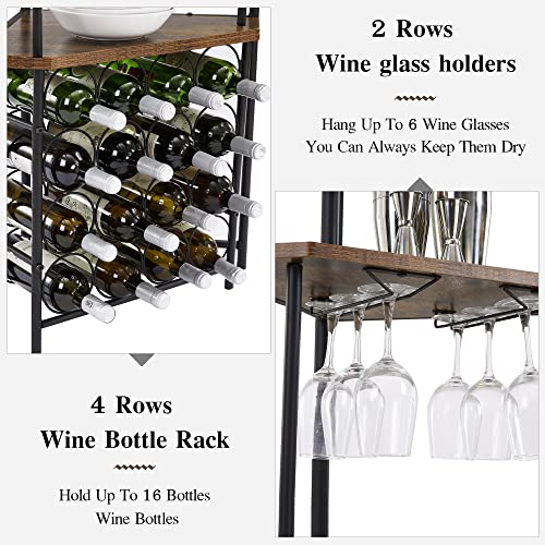 Vecelo 3-Tier Corner Wine Rack Freestanding Floor With Glass Holder, 16 Bottles, Wooden Home Liquor Bar Cabinet Storage Display Shelf For Kitchen Dining Room, Rustic Brown #TOP2