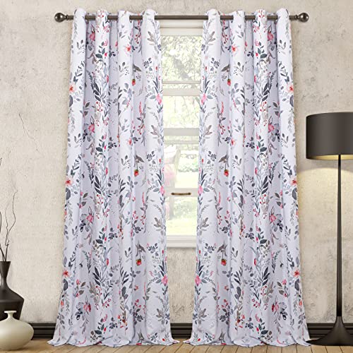 Image of MYSKY HOME Floral Curtains 95 inches Long for Living Room Room Darkening Curtains Thermal Insulated Energy Saving Window Curtains for Bedroom Dining Room, 2 Panels, Red and Grey
