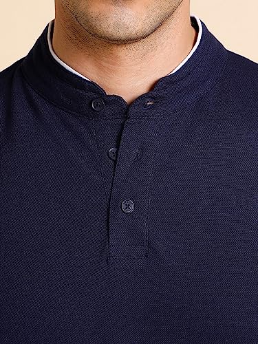 Image of Dennis Lingo Men's Cotton Solid Stand Collar Regular Fit T-Shirt
