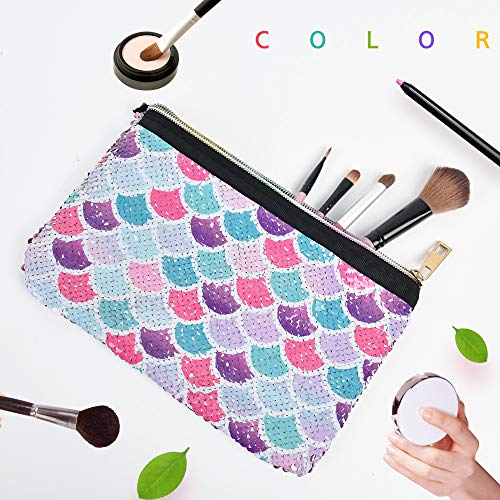 Mermaid Toiletry Bag - Reversible Sequin Cosmetic Bag For Girls Women Pink Portable Vanity Beauty Makeup Pouch Purse Pencil Case Travel Birthday Christmas Gift #TOP5