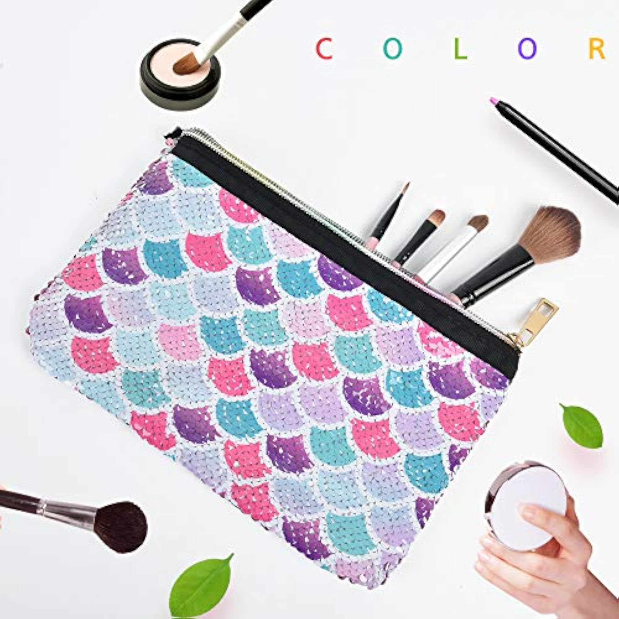 Reversible Sequin Mermaid Cosmetic Bag, Pink