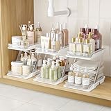 AUGBEAN 3 Pack Bathroom Organizers and Storage - Multi-Purpose,2-Tier Clear Pull Out Organization for Bathroom,Under Sink,Kitchen,Vanity,Countertop,Cabinet,Pantry & Medicine Cabinet,White