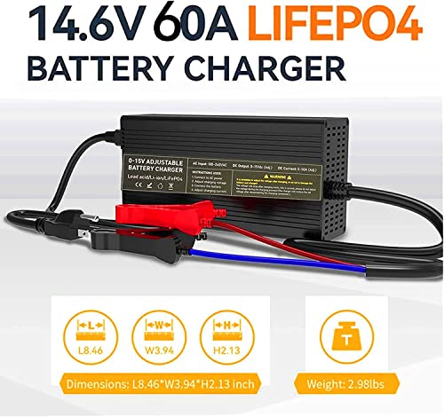 Image of 14.6V 60A, Intelligent AC-DC Battery Charger, Best Solution for 12 V Lithium Iron Phosphate, LiFePO4 Battery Recharging, Support Fast Charging,14.6V LiFePO4 Lithium Iron Rechargeable Battery