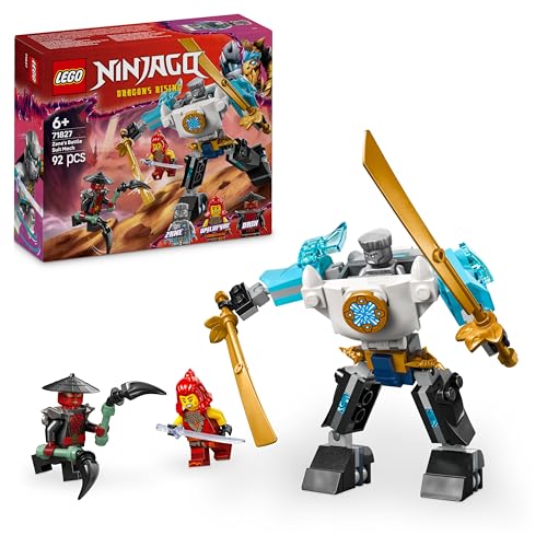 LEGO Ninjago Armadura robótica de combate de Zane, jogo ninja com 3 minifiguras e malhas de brinquedo, figura articulada do renascer dos dragões, presente para meninos e meninas de 6 anos ou mais