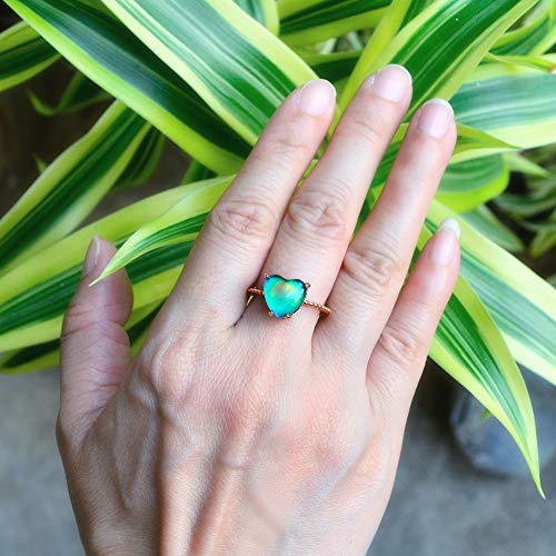Minimalist Rose Gold Heart Mood Ring Crystal Color Change Stone Size Adjustable for Women3