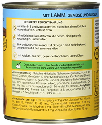 Pedigree Dose Adult mit Lamm, Gemuese und Nudeln - Saft. Geschnetzeltes, 12er Pack (12 x 800 g)
