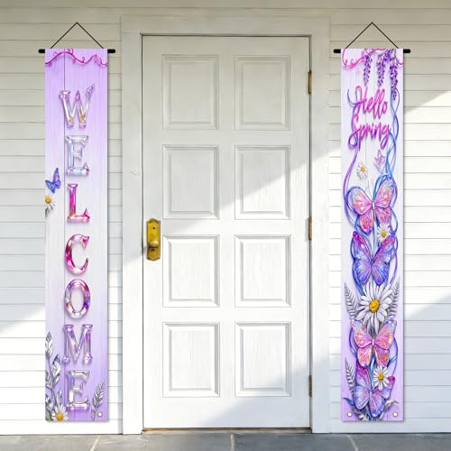 Image of Nuxovilar Front Door Porch Sign Entrance Banner Set 12x71in Polyester