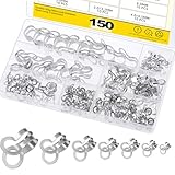 Mardatt 150Pcs Ball Chain Connector, 304 Stainless Steel Ball Chain Fan Pull Loop Connectors Double Ring Clasp Fit for 2.4mm 3.2mm 4.5mm 5mm 6mm 8mm 10mm Bead Chains
