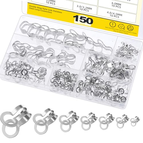 Mardatt 150Pcs 2.4/3/3.2/4/4.5/5/6/8/10mm 304 Stainless Steel Ball Chain Connectors, Double