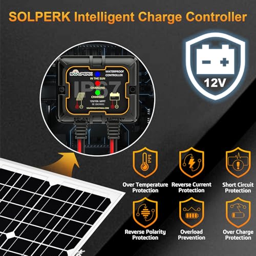 SOLPERK Solar Panel Kit 20W 12V, Solar Battery Trickle Charger Maintainer + Upgrade Controller + Adjustable Mount Bracket for Boat Car RV Motorcycle Marine Automotive