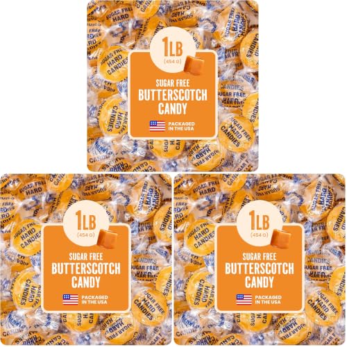 Image of Cambie Sugar Free Hard Candy, 1 lb of Sugar Free Candy Individually Wrapped, Butterscotch (Pack of 3)