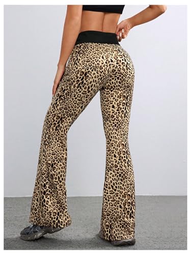MakeMeChic Women's Leopard Print High Waisted Bell Bottom Flare Pants Y2K Trousers2