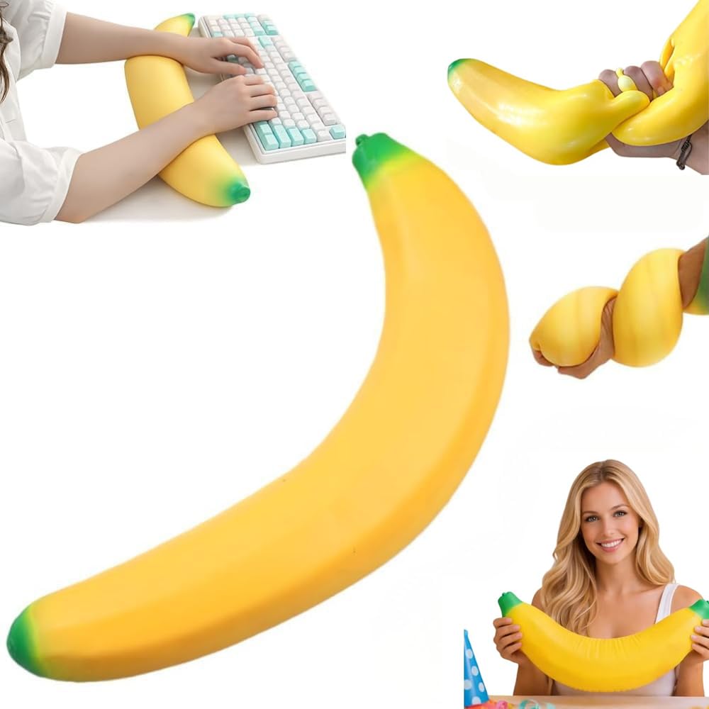 Siebkorb 18in Giant Banana Squishy, Jumbo Big Cute Realistic Banana Stress Ball Soft Fruit Squishies Slow Rising Stress Relief Slow Rising Fun for Anxiety Relief Party Favors for Adults