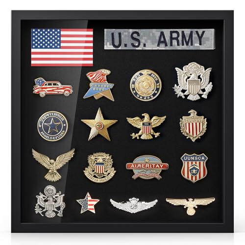 Image of TJ.MOREE 11x11 Shadow Box Pin Display Frame for Badges & Medals | Fits Tags Patches, Jewelry & Giant Pins, Insignia Ribbons