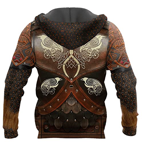 Mens 3D Print Tattoo Viking Raven Armor Hoodie, Norse Odin Crow Streetwear Long Sleeve Casual Sweatshirt2