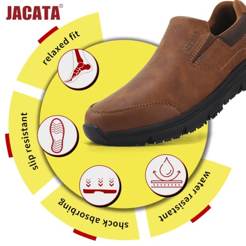 Image of Jacata Non Slip Black Work Shoes for Men Food Service Mens Water Slip Resistant Leather Slip on Chef Walking Shoes for Restaurant Kitchen Sneakers