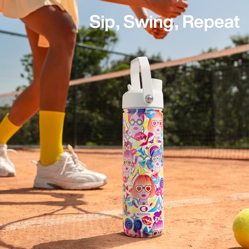 Image of ENCOOL Insulated Water Bottle with Straw Stainless Steel Water Bottle, Leak-Proof, BPA-Free, Double Wall Vacuum Keeps Cold for 24 Hours for Sports, Travel, School (26 oz, Vivid Icon)