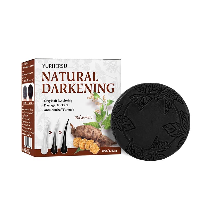 Hair Darkening Shampoo Bar with Natural Black Soap Formula, Restores Gray Hair to Natural Color, Moisturizes, Repairs and Conditions While Adding Volume and Shine, 1 Piece