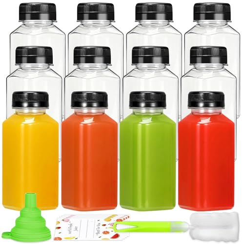 Apidgrowth Juice Bottles - 8oz Bottles with Lids, 12 pcs Plastic Juice Containers with Caps Reusable Drink Containers for Juice Milk Coffee Water Smoothie and Other Beverages,Christmas gift