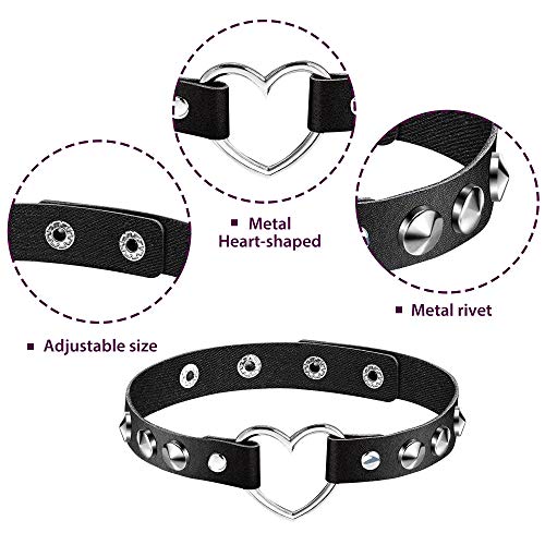 6 Pieces Halloween Heart Shaped Theme Leather Choker Punk Goth Choker Adjustable PU Leather Collar Set(Black)4