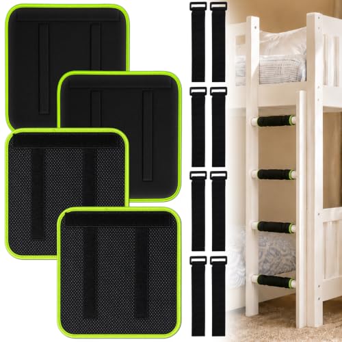 Cyrico Bunk Bed Ladder Pads 4 Pack Ladder Step Pads with 8 Adjustable Hoop Straps Glow Edge Bunk Bed Ladder Covers Non-Slip Silicone Dots for Loft Bed Dorm 10 x 10 Inch(Ladder Not Included)