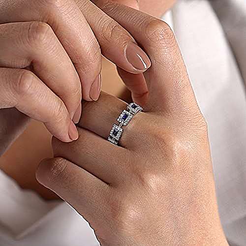 925 Sterling Silver Plated Emerald Shaped Simulated Blue Sapphire Wedding Band Ring for Women2