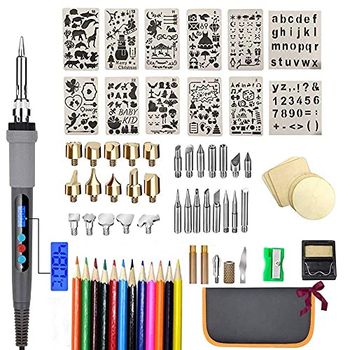 75Pcs Wood Burning Kit, Wood Burning Tool with LCD Display Wood Burning Pen Adjustable Temperature Soldering, Embossing/Carving/Soldering Tips/Carrying Case. (Gray)