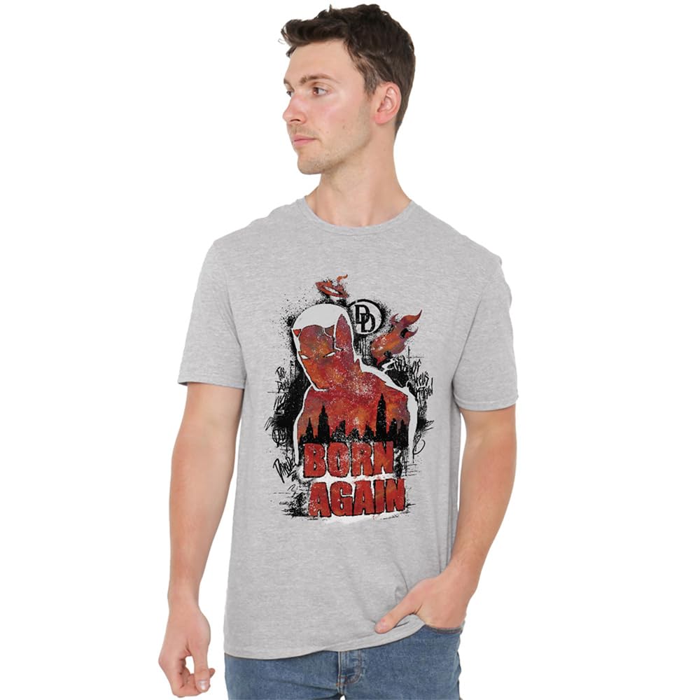Marvel Unisex Daredevil Born Again Matt Murdock Graffiti T-Shirt, Heather Grey | Size: Medium