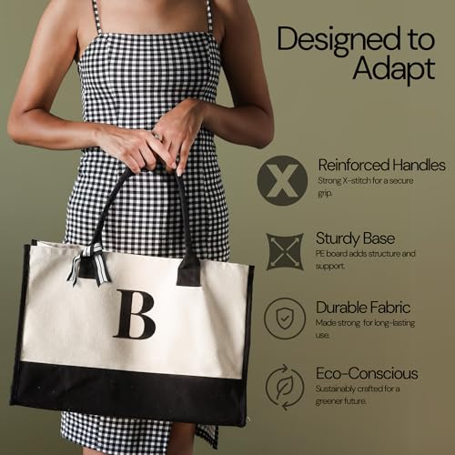 Image of Salt Earth Canvas Tote Bag for Women, Personalized Initial Monogram Tote, Beach Grocery Utility Tote for Travel & Work