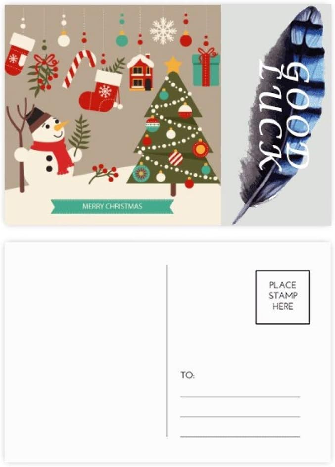 メリークリスマス 雪だるま ギフトパターン ラッキーフェザー ポストカードセット サンキューカード メーリングサイド 20枚