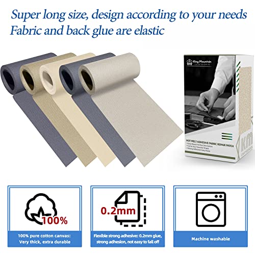 Image of KING MOUNTAIN Canvas Iron on Patch,3 inchx60 inch,Waterproof 100% Cotton Fabric Repair Patch,Used for Various Sofa,Tent,Clothes,Seats,Suitcases (Beige Coffee)