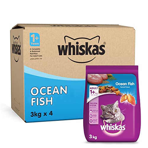 Whiskas Adult (+1 year) Dry Cat Food, Ocean Fish Flavour, 4 Packs (4 x