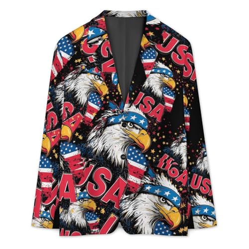 Badges U.S. Flag Men's Slim Suit Long-Sleeve Prom Tuxedo Classic Two Button Business Jacket3