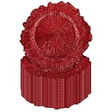 24Pcs Red Charger Plates Round 13inch, Reef Plate Chargers for Dinner, Bulk Plastic Floral Table Charger Plates for Dinner Wedding Party Event Table Setting Decoration(Red)