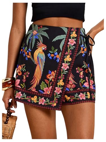 Image of SweatyRocks Women's Boho Mini Skirts Floral Shorts Tie Side Wrap Skorts