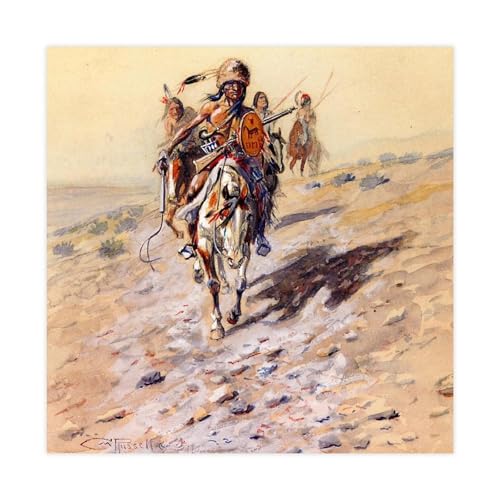 Impression sur toile On The Trail Charles M Russell sans cadre 71x71 cm