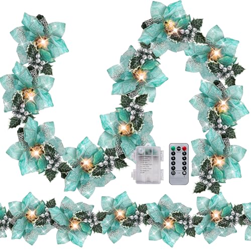 Zubebe 2 Pcs Prelit Poinsettia Christmas Garland...