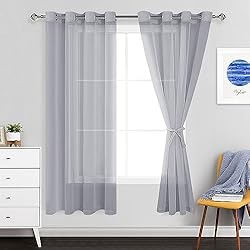 Cortinas De Gasa Gris JIUZHEN Sheer - Cortinas de gasa semitransparentes para salón o dormitorio, juego de 2, 175 x 140 cm (alto x ancho), color gris