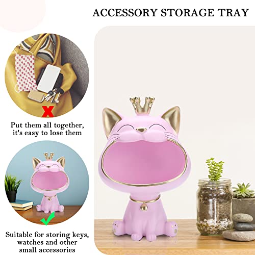 Estatua de gato de resina para decoración y almacenamiento miniatura 5