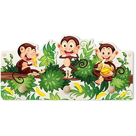 Children's coat rack - Monkey Family, Dimension HxW: 20x40 cm Cover