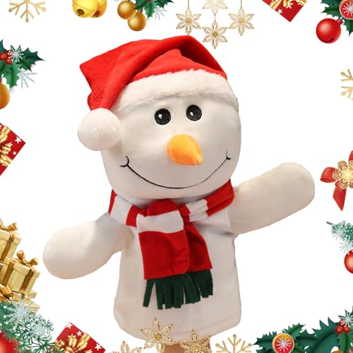 PLUSHCEWT Marionetas de Mano de Navidad Títeres de Mano de Reno de muñeco de Nieve Papá Noel Juguetes para niños Muñeco de Peluche de Navidad con Boca Abierta para narración de Cuentos Enseñanza (A)